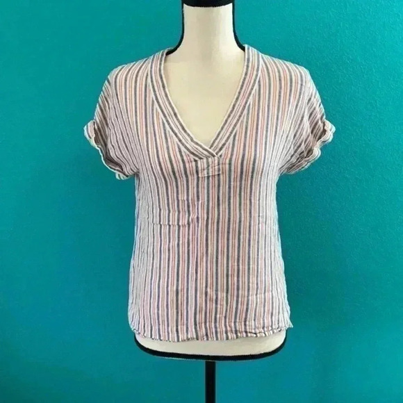 Marine layer striped short sleeve linen blouse in size xs - Picture 1 of 4